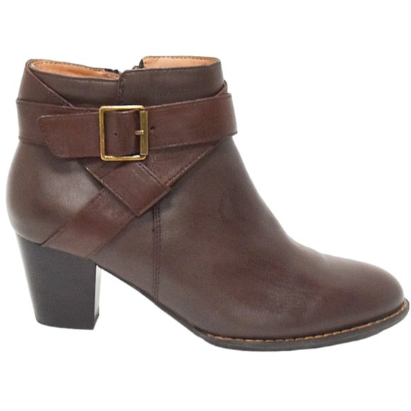 Vionic "Trinity" 2-Tone Leather Heeled Ankle Boots - Picture 1 of 11